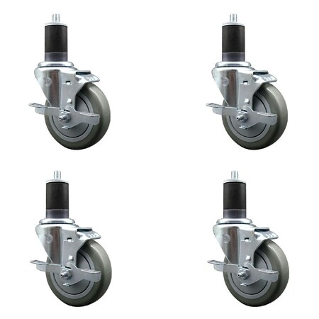 Service Caster 4'' Gray Poly Swivel 1-5/8'' Expanding Stem Caster Set with Brake, 4PK SCC-EX20S414-PPUB-TLB-158-4